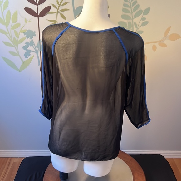 4/$20 Black sheer top and blue stripe detail - Picture 5 of 5